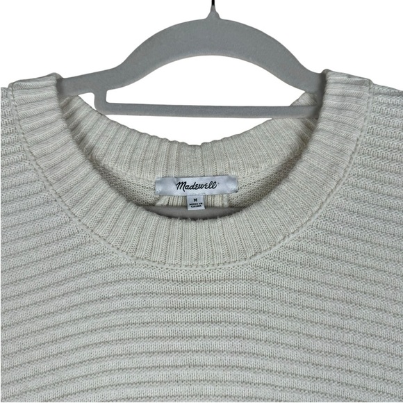 Madewell Greensboro Button back Sweater Size Medium Cream Blue Colorblock Knit - Picture 6 of 8